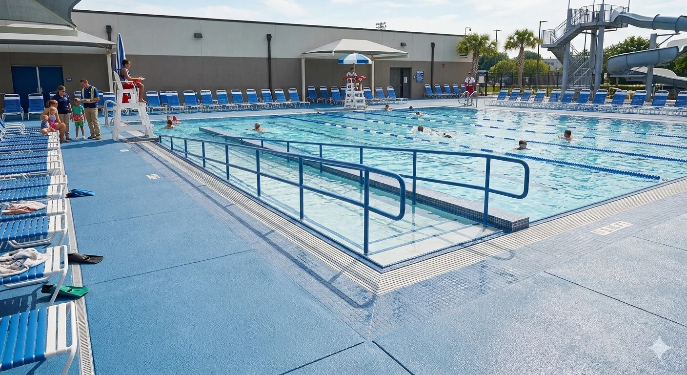 SparkleTuff anti-slip coating applied to a municipal epoxy pool deck